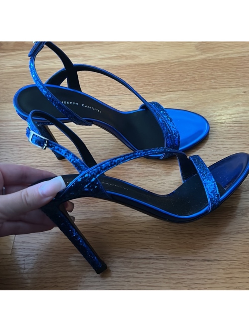 Giuseppe Zanotti Electric Blue Glitter Strappy Heels - Picture 2 of 6